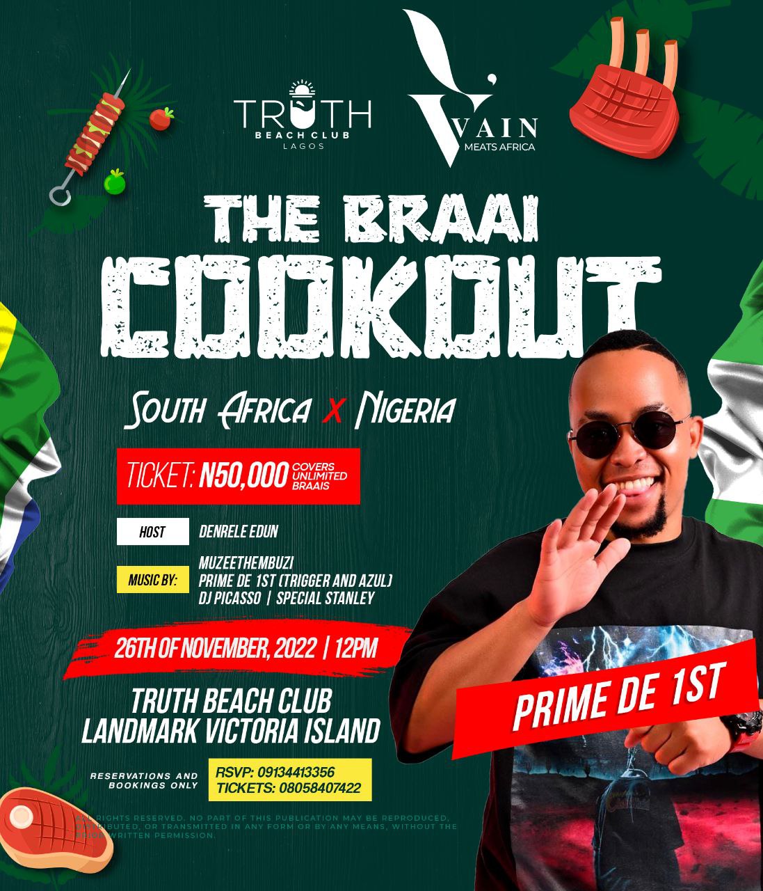 THE BRAAI COOKOUT (South Africa X Nigeria) Post free event in Nigeria using tickethub.ng, buy and sell tickets to event