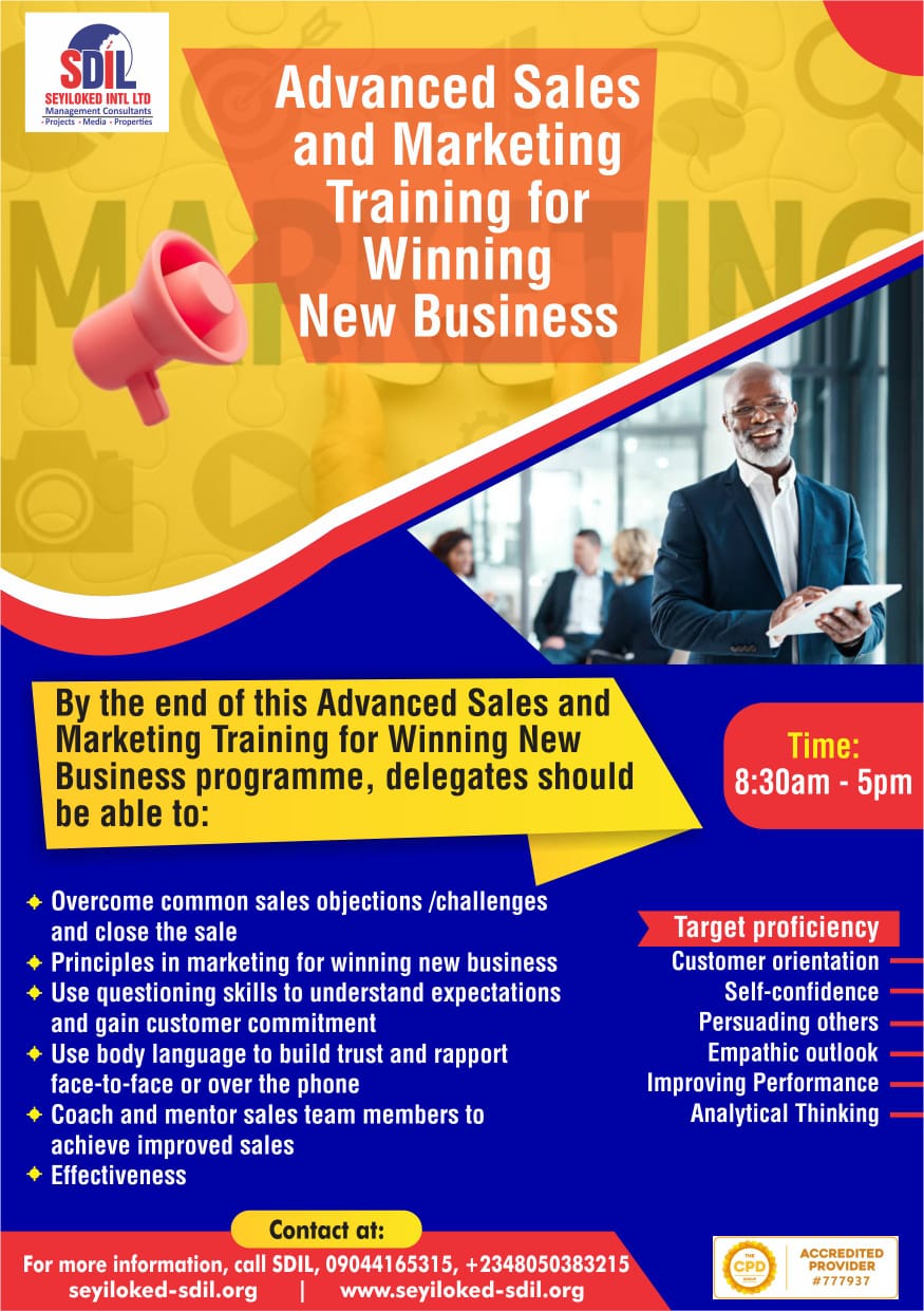 Advanced Sales and Marketing Training for Winning New Business Post free event in Nigeria using tickethub.ng, buy and sell tickets to event