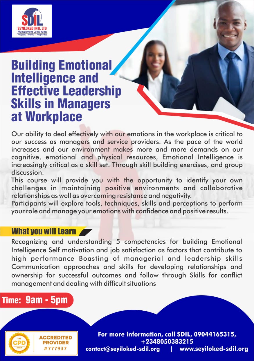 Building Emotional Intelligence and Effective Leadership skills in Managers at workplace Post free event in Nigeria using tickethub.ng, buy and sell tickets to event