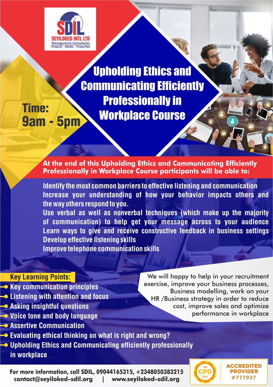 Upholding Ethics and Communicating Efficiently Professionally in Workplace Course Post free event in Nigeria using tickethub.ng, buy and sell tickets to event